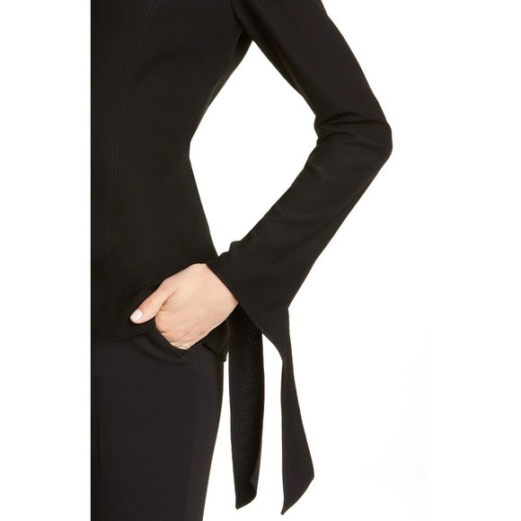 CAROLINA HERRERA Tie Cuff Crepe Blouse in Black - Size 12 - Picture 4 of 5